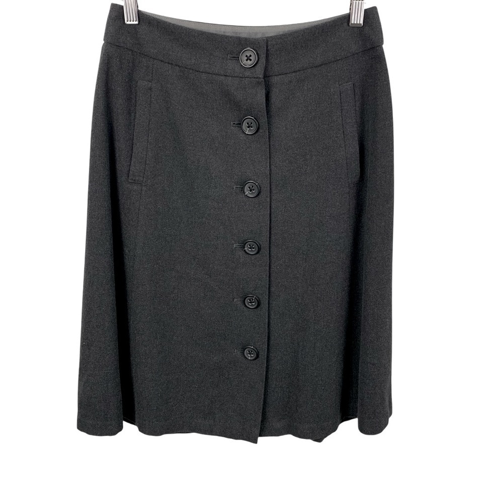 Banana Republic sz 4 Dark Grey Flannel Button Front Kilt Skirt Knee Length
